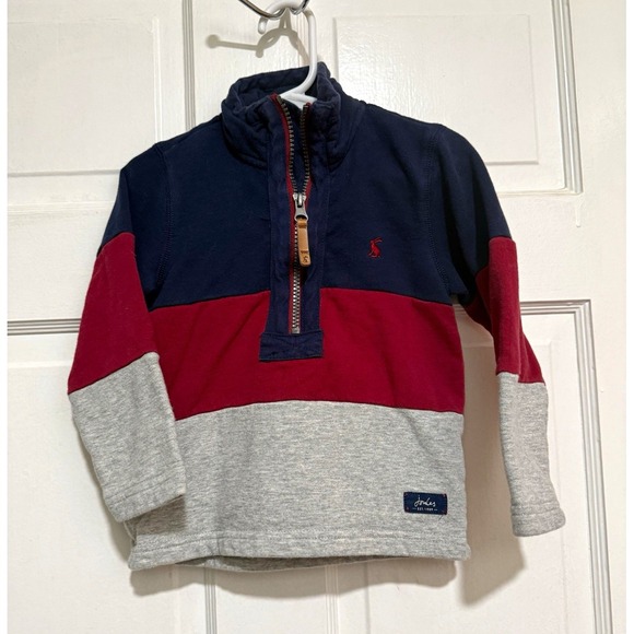 Joules Other - Joules Boys Colorblock 1/4 Zip Fleece Sweatshirt Navy Red Gray Logo 2T